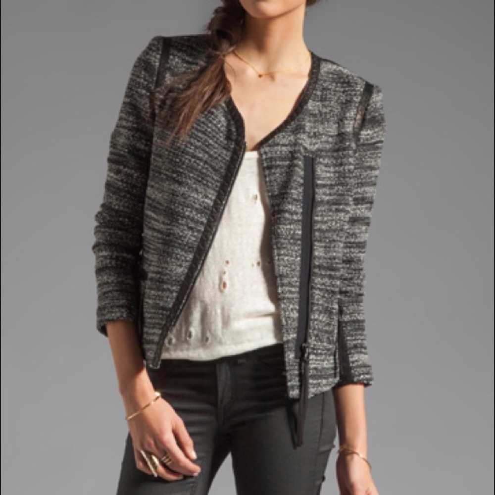 Rebecca Taylor Leather Trimmed Boucle Jacket - Picture 4 of 8